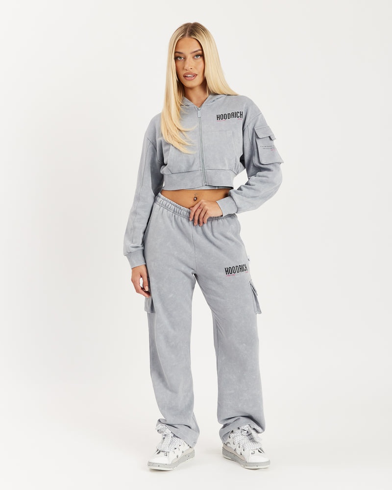 Women's Hoodrich Peak Cropped Full Zip Hoodie Grey | 30795-FJHB